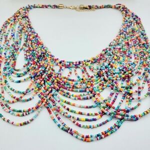 Colorful Beaded Statement Necklace / Bib Style and Candy Colored.